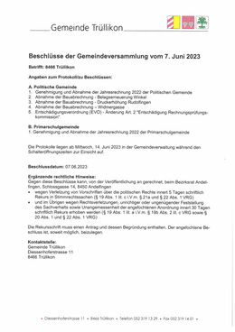 Beschlüsse der Gemeindeversammlung vom 7. Juni 2023